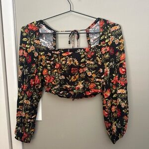 Urban Outfitters Black Floral Long Sleeve Blouse